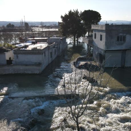 Flooded town in northwest Syria in the aftermath of the earthquake.  Violet, ActionAid's partner, are responding in this town through distributions.